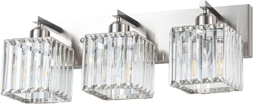 Miniatura 3 de Moderna lámpara de tocador de baño con 3 luces, moderna lámpara de cristal cromado sobre el espejo, lámpara de pared de cristal cromado