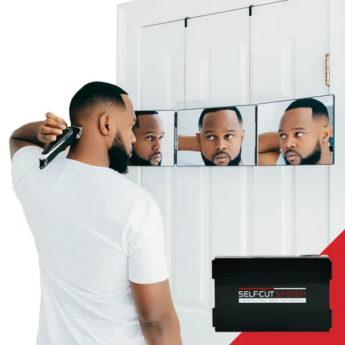 Miniatura 2 de Self-Cut System Espejo de Barbero de 3 Vías con Ganchos Ajustables en Altura, Espejo Tríptico Self Cut de 360° para Cortes de Cabello para Hombres