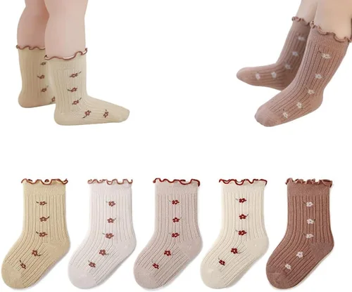 WATOCHE Calcetines para bebés y niñas pequeñas con volantes, calcetines de vestir con volantes, calcetines antideslizantes para bebés, calcetines