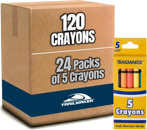Trail maker Crayones de cera brillante al por mayor para colorear a granel, paquete de 24, 5 por caja en juegos de arte surtidos (paquete de 24)
