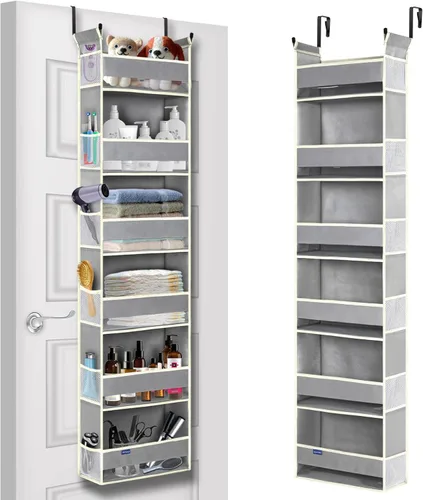 Organizador sobre la puerta, 6 estantes y 12 bolsillos laterales, almacenamiento sobre la puerta para baño, dormitorio, guardería, organizadores de