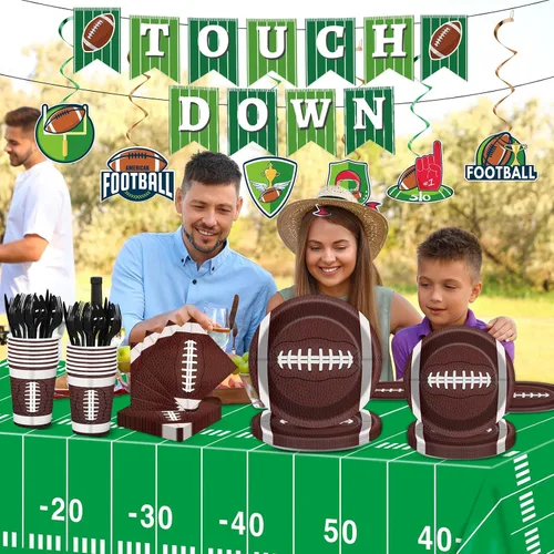 Miniatura 6 de Qyeahkj Juego de 184 piezas de decoración de fiesta de fútbol, incluye 25 platos, servilletas, vasos, mantel, remolinos colgantes, pancartas, kit
