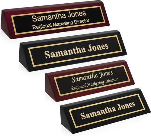 Miniatura 5 de Placa de nombre de escritorio de madera personalizada Providence Engraving para oficina con cuña de escritorio con acabado piano grabado láser