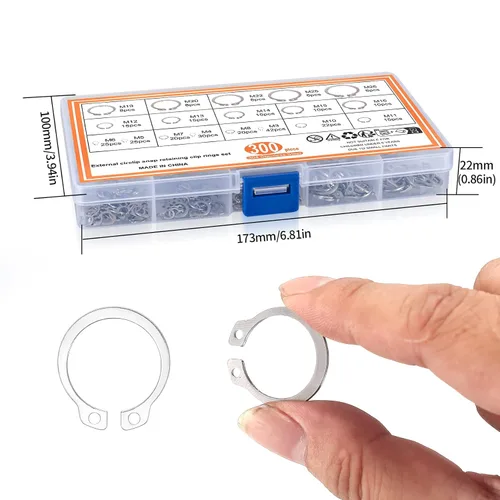 Miniatura 3 de Juego de 300 anillos de retención, kits de anillos de presión internos, anillos de clip de retención externos de acero inoxidable, 18 tamaños, juego