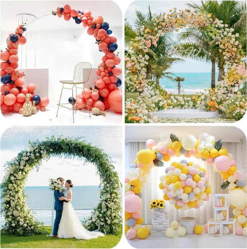 Miniatura 5 de Putros Soporte de telón de fondo redondo blanco de 9.2 pies, marco de arco de globos círculo de metal, arco de boda para ceremonia, fiesta