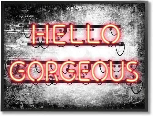 'Diseñador de moda Hello Gorgeous Neon Light' | Arte Giclée enmarcado | Stupell Industries Negro, 14 x 11 pulgadas, fácil de colgar y resistente,