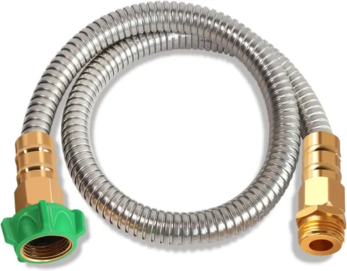 Miniatura 18 de Manguera de jardín de metal de 25 pies, manguera de jardín flexible de acero inoxidable ligera, manguera de agua resistente con boquilla de alta