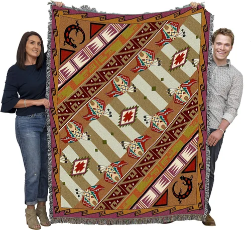 Miniatura 12 de Pure Country Weavers - Manta con fetiches - Inspirada en nativos americanos del suroeste - Manta tejida de regalo, algodón, 72x54, fabricada en EE.UU