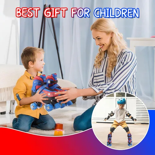 Miniatura 7 de Patines de ruedas Nattork para niños y niñas, patines cuádruples ajustables en 4 tallas para niños con ruedas iluminadas, genial regalo de rojo azul
