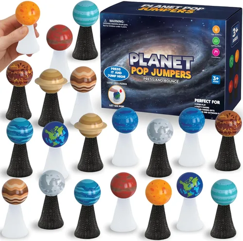 Liberty Imports Planet Pop Jumpers para niños, paquete de 20 juguetes de reventar con sistema solar iluminado con estrellas y planetas, lanzadores