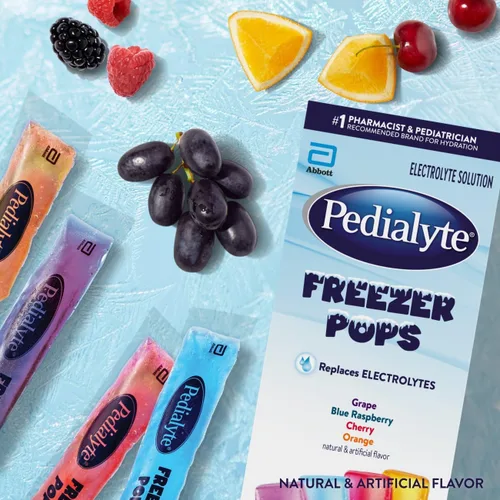 Pedialyte Paquete de hidratación: paquete variado de 64 unidades de paletas congeladoras de electrolitos (uva, frambuesa azul, cereza, naranja) y