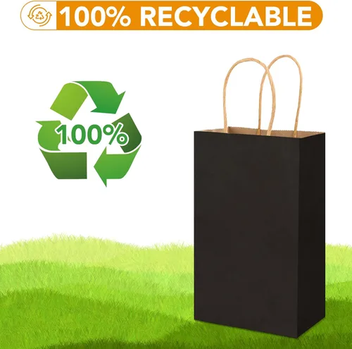 Miniatura 4 de XPCARE 200 unidades de bolsas de regalo de papel, 13,3 x 8,2 x 21 cm, bolsas de envoltorio de regalo con asas, bolsas de papel kraft negro