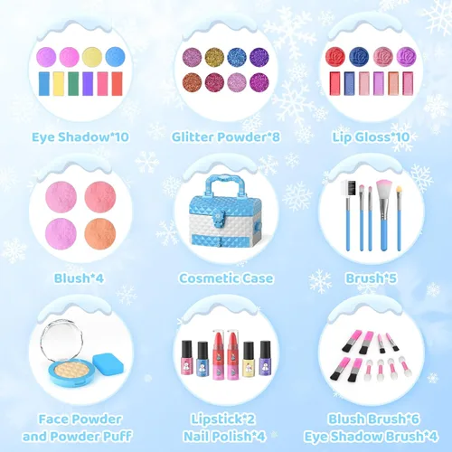 Miniatura 2 de Perryhome Juego de maquillaje para niñas, 56 piezas lavables, cosméticos reales no tóxicos, juguetes de Frozen, kit de maquillaje para niñas
