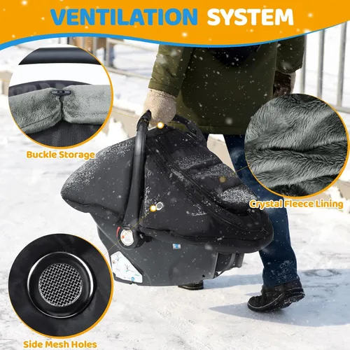 Miniatura 4 de IvyWind Funda de asiento de automóvil de invierno para bebé, funda universal para asiento de automóvil para bebés con ventana de malla transpirable