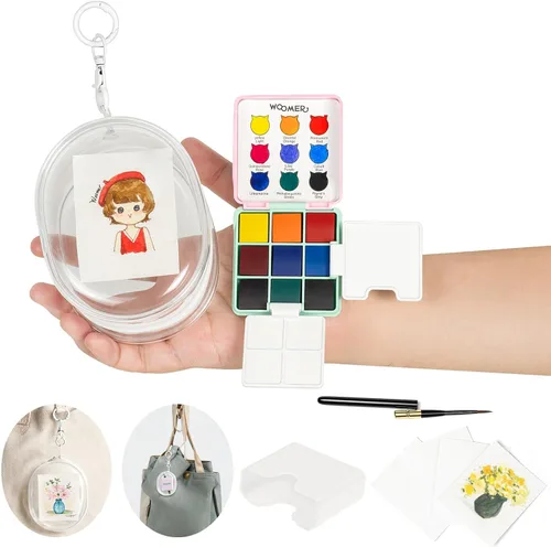 Miniatura 10 de Woomer Juego de pintura de acuarela, 36 colores vibrantes con pincel de agua y 10 papeles de acuarela de algodón de alta calidad (32 K), perfecto