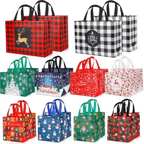 YANGTE Paquete de 20 bolsas de regalo de Navidad de varios tamaños, bolsas reutilizables con asa, incluye 4 grandes 8 medianas 8 pequeñas bolsas de