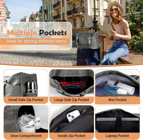 Miniatura 4 de Gryme Pequeña bolsa de gimnasio con compartimento para zapatos y bolsillo húmedo, mini bolsa de lona de 15 pulgadas para hombres y mujeres, pequeña