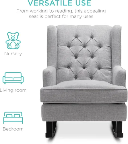 Miniatura 7 de Best Choice Products Silla mecedora decorativa, tapizada con respaldo de terciopelo de lujo copetudo para guardería, sala de estar, dormitorio
