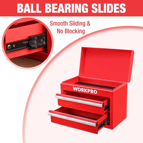 Miniatura 4 de WORKPRO Caja Mini de Herramientas de Metal, Caja de Herramientas Superior con Dos Cajones con Guías de Rodamiento de Bolas, Forros de Cajones de PVC