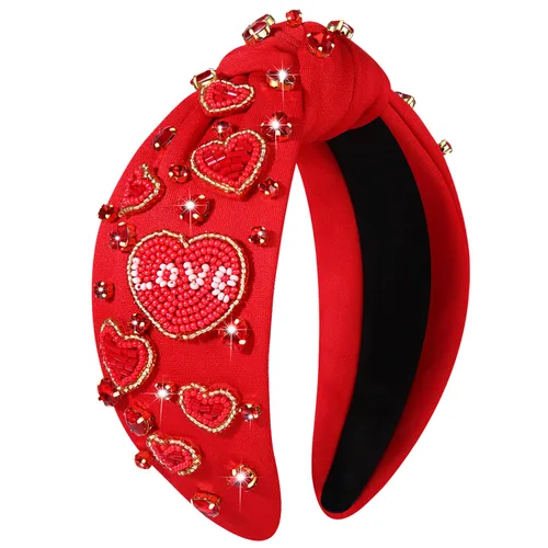 Diademas de corazón para el día de San Valentín para mujer, accesorios para el día de San Valentín, diadema anudada con corazones con cuentas con