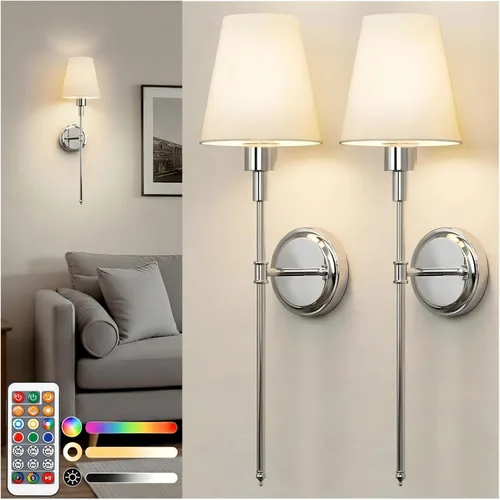 Miniatura 15 de DORESshop Juego de 2 apliques de pared a pilas, inalámbrico, fácil de instalar, regulables y ajustables, lámpara de pared recargable
