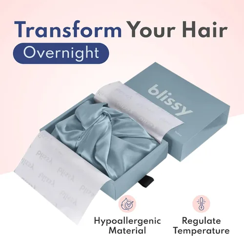 Miniatura 7 de BLISSY Gorro de seda para dormir para cabello largo y rizado, 100% seda de morera pura 22 momme 6a fibras de alta calidad