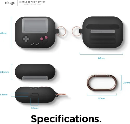 Miniatura 6 de elago AW5 - Funda compatible con AirPods Pro, diseño clásico de consola de juegos portátil con llavero, construcción de silicona duradera, Negro