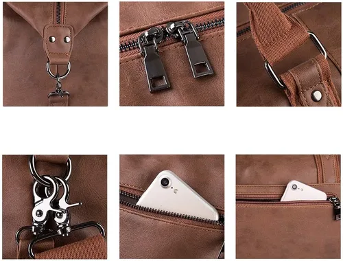 Miniatura 3 de Overnight - Bolsa de viaje de lona de cuero de gran tamaño para fines de semana bolsa de transporte grande para hombres o mujeres Marrón Clásico