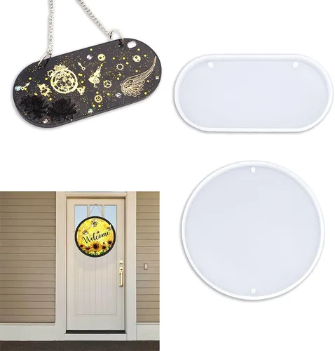 iSuperb 2 moldes de resina de silicona ovalados/redondos, placa de resina epoxi para colgar en la puerta, número de casa para tienda, hogar, oficina