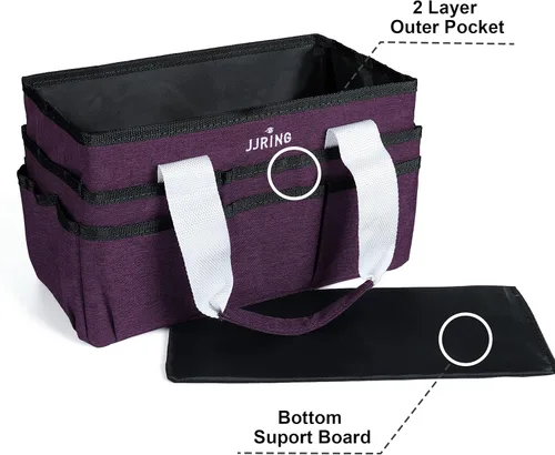 Miniatura 3 de JJRING Bolsa Organizadora de Transporte para Manualidades, Organizador de Almacenamiento de Arte con Múltiples Bolsillos, Bolsa de Costura Morado