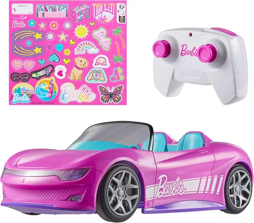 Miniatura 7 de Barbie Hot Wheels RC SUV, vehículo de control remoto que se adapta a 2 muñecas de moda y accesorios, incluye pegatinas aplicadas por niños