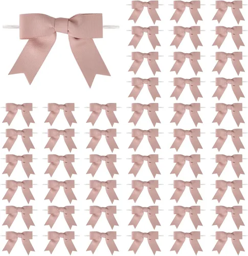Miniatura 51 de Meseey 50 lazos de grogrén de 3 pulgadas, color gris plateado, preatados, para bolsas de golosinas, cesta de envoltura de regalo, boda, baby shower