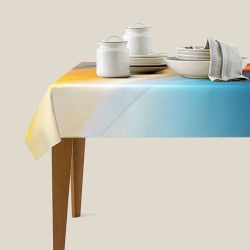 Miniatura 3 de Mantel rectangular moderno con diseño de arte fluido, naranja, azul, degradado, poliéster, impermeable, reutilizable, patrón abstracto de ondas