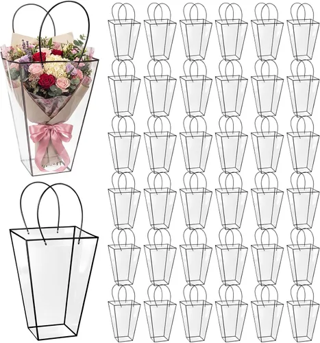 Miniatura 16 de Yexiya 12 bolsas florales grandes transparentes para ramo de flores a granel con asa transparente para regalo de boda, regalo de boda, regalo