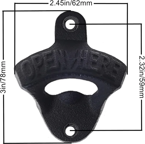 Miniatura 4 de Abridor de botellas de hierro fundido negro montado en la pared con tornillos montables para mesa de poste enfriador de madera (paquete de 3)
