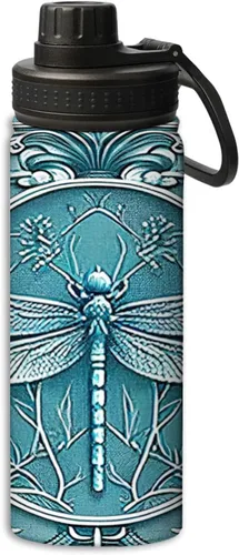 Miniatura 14 de Botella de agua de acero inoxidable de 18 onzas con diseño floral de flores en una noche negra, aislada al vacío, de doble pared, a prueba de fugas