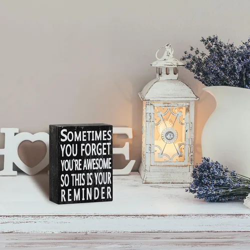 Miniatura 5 de Jetec Letrero inspirador de madera de 5 x 4 pulgadas, escritorio de oficina en casa, decoración motivacional, regalo con texto en inglés "Sometime