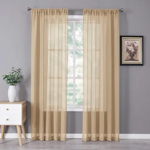 Miniatura 14 de Tollpiz - Juego de 2 paneles de cortinas de velo traslúcidas para media ventana, cortas, con textura de lino y bolsillo para cortinero, filtran