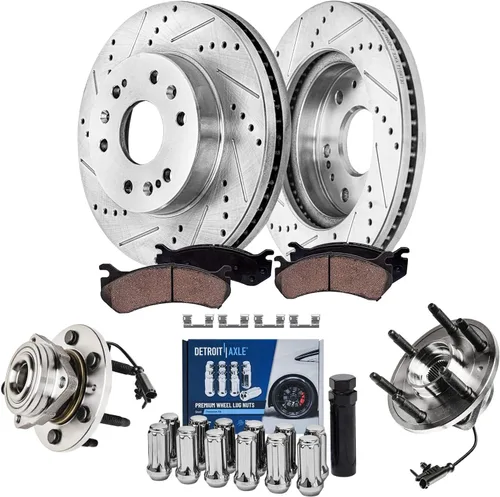 Miniatura 27 de Detroit Axle - Kit de freno para Mercedes-Benz C300 2015-2023, C350e 2016-2018 2015 C400, rotores perforados y ranurados Reemplazo de pastillas