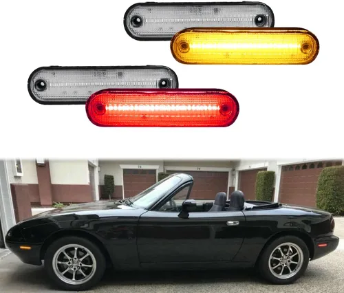 Miniatura 9 de Conjunto de carcasa de luz de marcador lateral de lente roja ámbar delantera y trasera compatible con lámpara de parachoques Fender Fender 1990-2005
