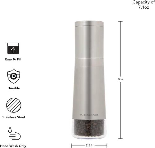 Miniatura 2 de KitchenAid Molinillo de pimienta lleno de acero inoxidable, 8 pulgadas