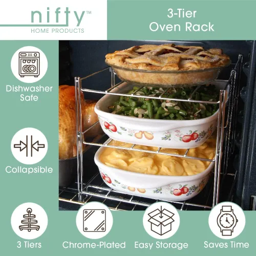Miniatura 4 de Nifty - Estante para horno de 3 niveles, antiadherente, apto para lavavajillas, uso para cocinar cazuelas, almacenamiento de cocina plegable