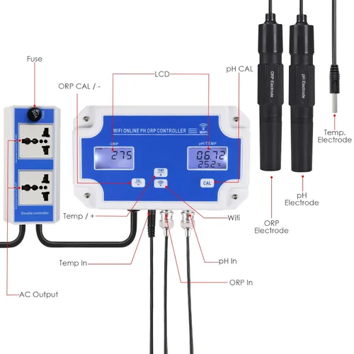 Miniatura 6 de Controlador inteligente de pH/ORP con monitoreo y dosificación remota a través de aplicación, medidor 3 en 1 de pH/ORP/Temp con sondas reemplazables