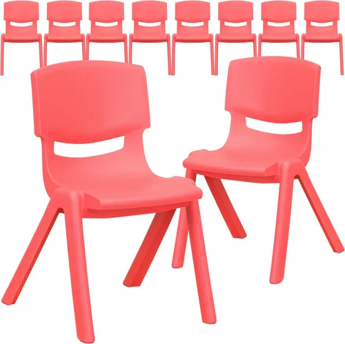 Flash Furniture Whitney - Paquete de 10 sillas escolares apilables de plástico rojo con altura de asiento de 12 pulgadas
