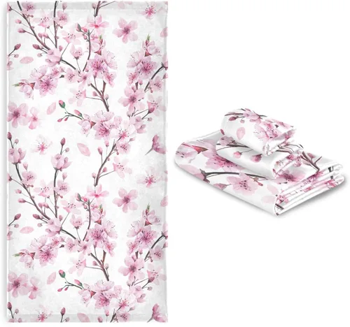 Miniatura 7 de Pfrewn Juego de 3 toallas de baño con diseño de flores de cerezo con flores de cerezo, toallas de baño suaves y absorbentes, toallas de mano