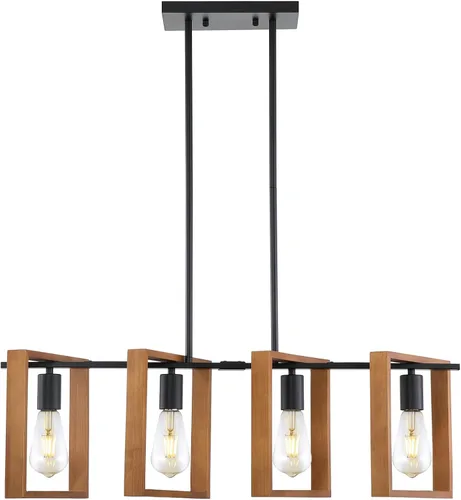 Miniatura 9 de 9MMML Lámpara de 3 luces para isla de cocina, lámpara de comedor negra, con marco de madera, para sala de estar, vestíbulo, entrada, pasillo, E26