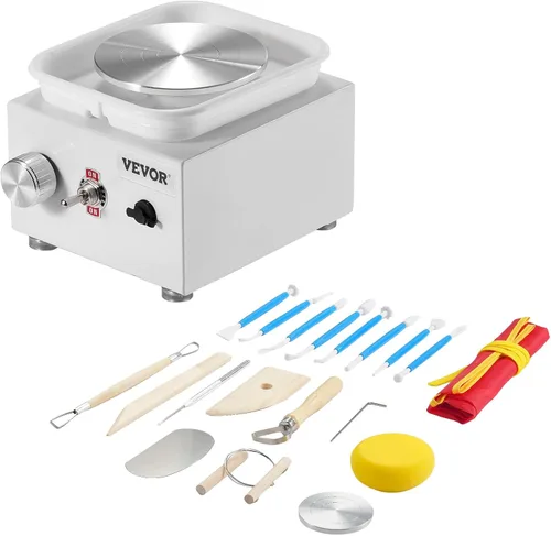 Miniatura 9 de VEVOR Rueda Mini de Cerámica para Niños y Principiantes, Kit Completo de Cerámica con 2 Platos Giratórios de 6.6cm/10cm y 17 Herramientas Azul