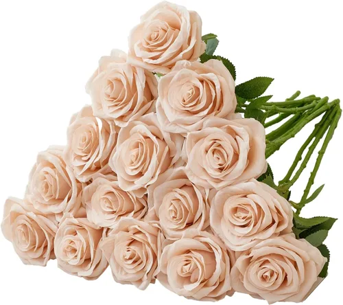 Miniatura 29 de Carlita's Blooms 15 piezas Rosas Falsas Flores Artificiales de Seda Flor Rosa Falsa Tallos Largos Ramo para Arreglo Centro de Mesa de Boda Fiesta