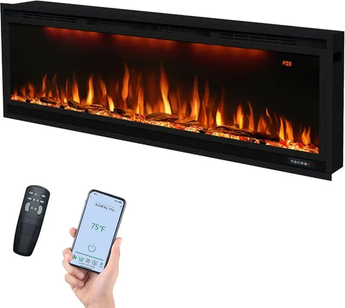 Miniatura 11 de Chimenea eléctrica inteligente de 42 pulgadas con control por aplicación, montaje en pared e insertos de chimenea empotrados en la pared, llama