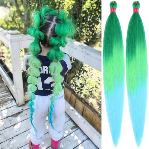 Miniatura 9 de Cabello trenzado verde con lentejuelas de 26 pulgadas, preestirado, trenzas de textura Yaki, extensiones de cabello pre plumadas, 3 paquetes, fácil